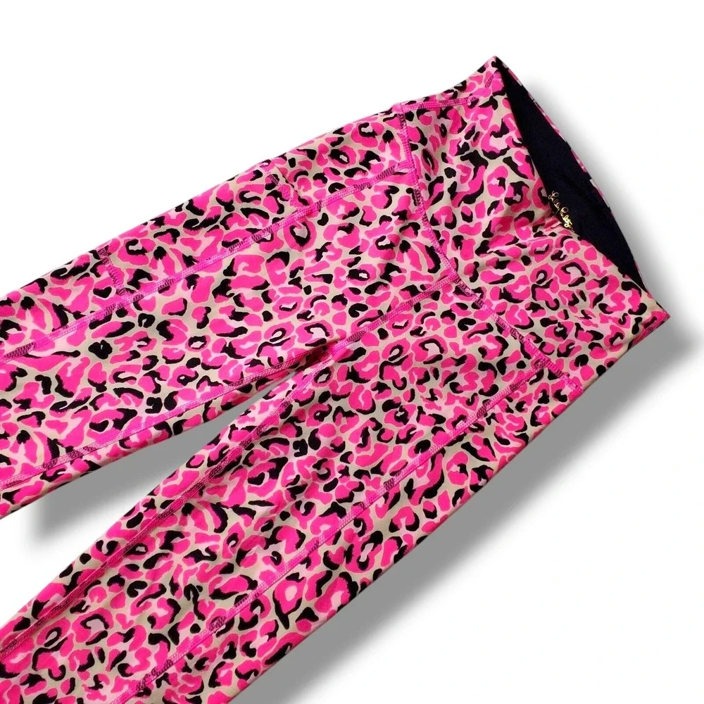 Lilly Pulitzer Weekender Leggings Pink Topaz Leopard‎ High Rise Pocket Active M